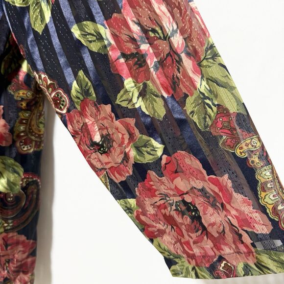 Vintage Victoria’s Secret Floral Paisley Satin Pajama Top M Navy Red Button Up - Picture 4 of 11
